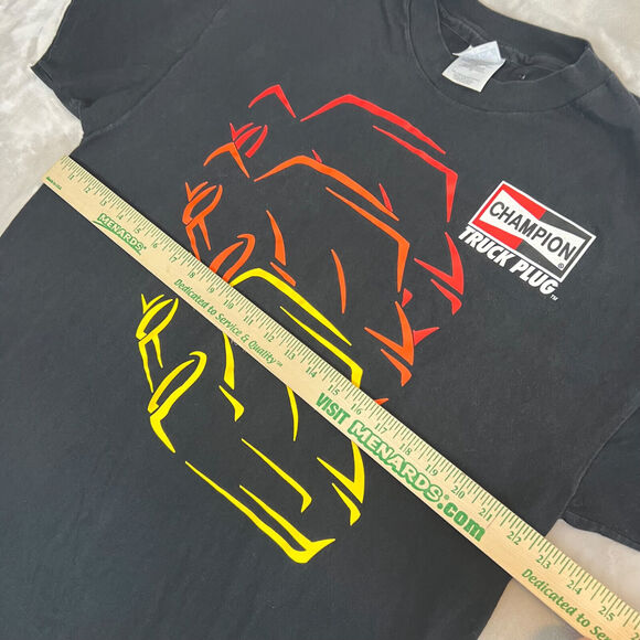 VTG Champion Truck Spark Plug Shirt Mens XL Black Auto Mechanic Car Hot Rod Logo - Picture 6 of 12